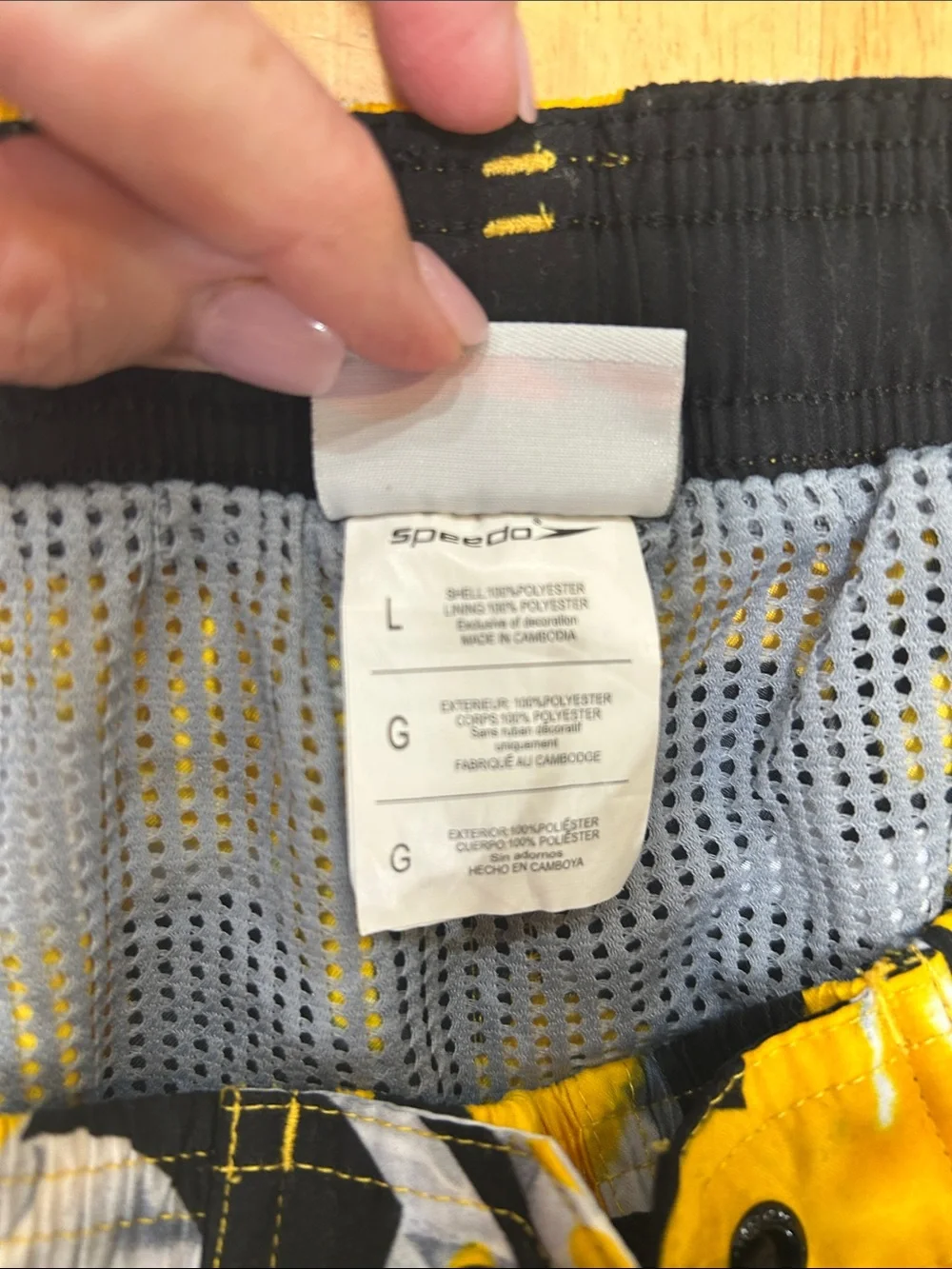 Speedo Yellow Black White Floral Swim Trunks for Men